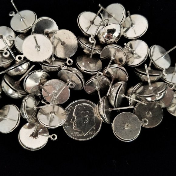 40 EAR DROPS Silver color Round Stud LOT Earring Jewelry Making DIY New - Picture 5 of 9